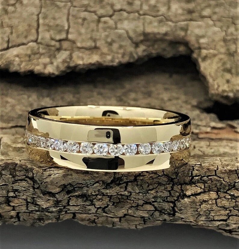 14k Solid Gold Mens Wedding Ring 6mm Men's Diamonds - Etsy