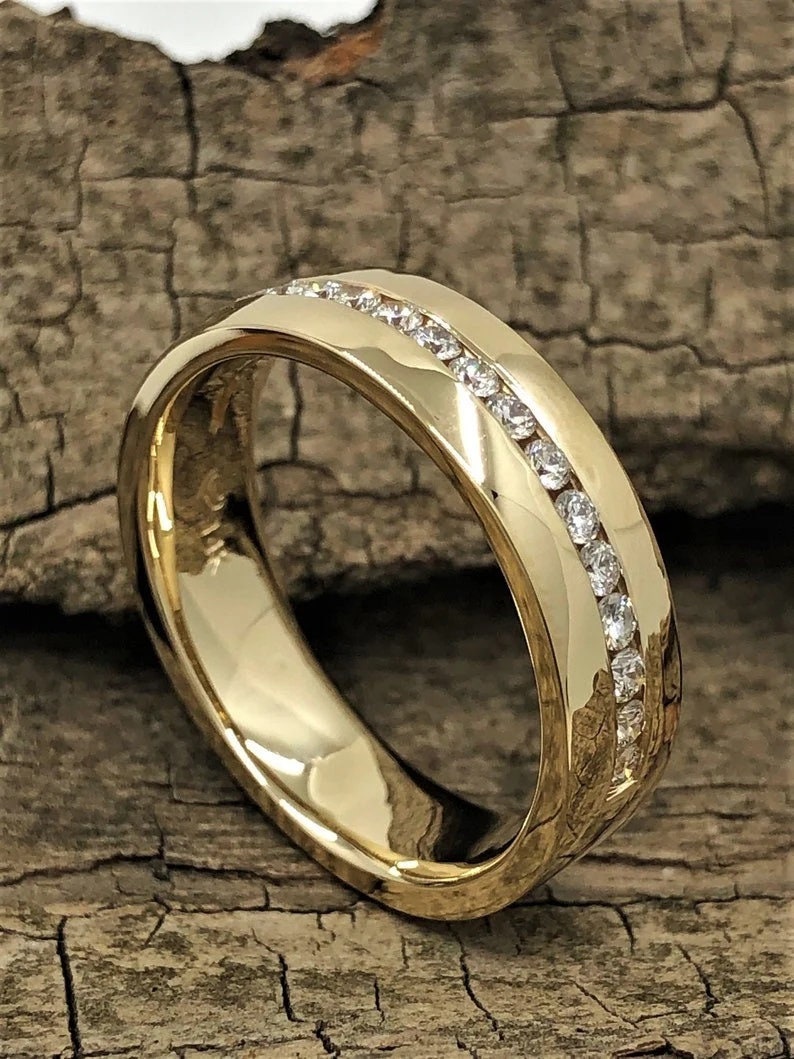 14k Solid Gold Mens Wedding Ring 6mm Men's Diamonds - Etsy