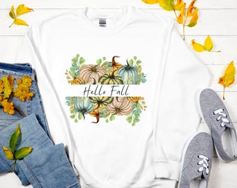 Moletom de abóbora, moletom de outono feliz, roupas fofas de outono, moletom confortável de outono com gola redonda