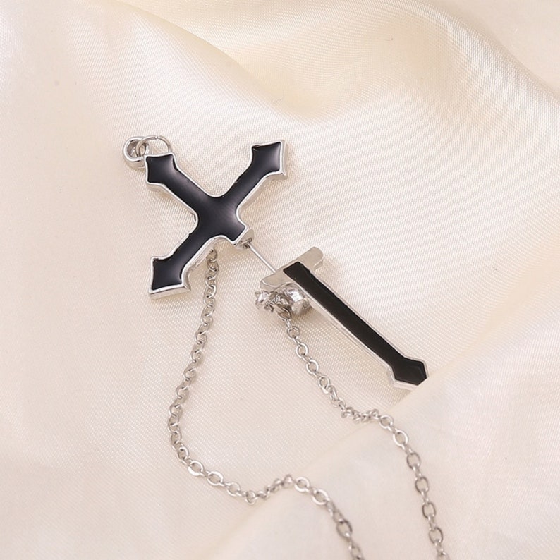 Black Cross Earring Grunge Aesthetic Emo Goth Gothic Cosplay Etsy
