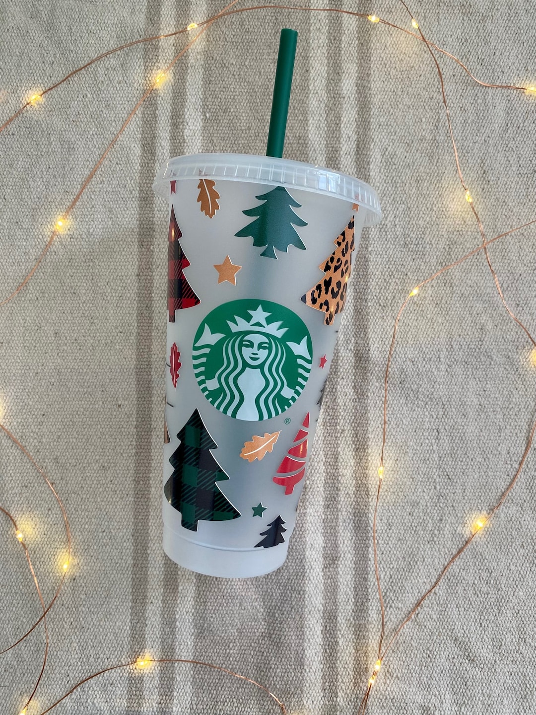 Christmas Tree Starbucks Cold Cup / Holiday Iced Coffee Cup / Etsy