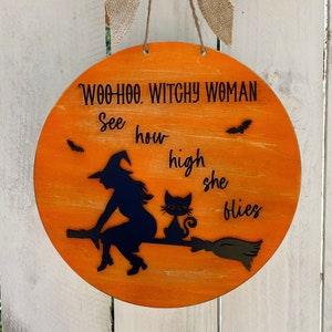 Woo-Hoo Witchy Woman SVG | Halloween Sign Digital Download | Glowforge Laser Cut & Engrave File | Witchy Wall Décor with Frame