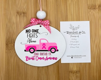 Breast Cancer Awareness SVG | No One Fights Alone Truck Ornament | Pink Ribbon Laser Cut File | Cancer Support Gift Tag | Glowforge SVG