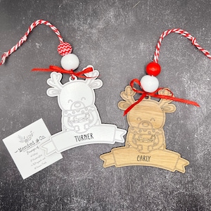 Reindeer Ornament SVG | Personalized Christmas Ornament | Kids DIY Craft | Paint and Sip Party | Glowforge Cut & Score File