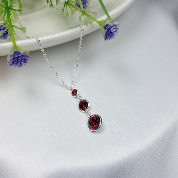 Red Garnet Cubic Zirconia Necklace 925 Sterling Silver