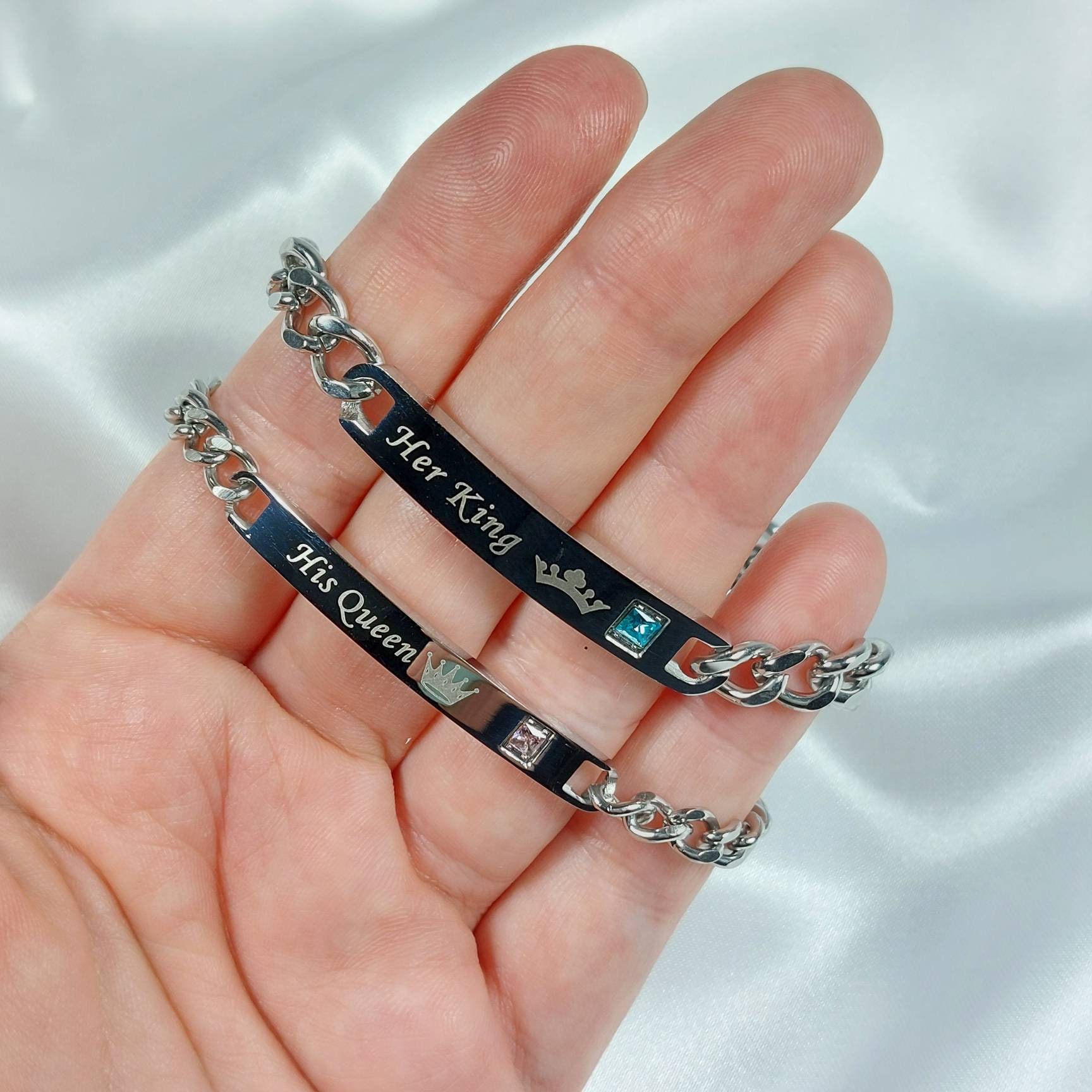 Promise Bracelets For Couples Letters Her King His Queen Stainless