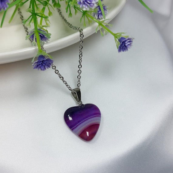 Amethyst Heart Stone Necklace Pendant Love and Friendship Amethyst