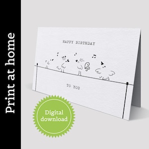 DIGITAL DOWNLOAD: &#39;Singing Birds&#39; Fingerprint Birthday Card