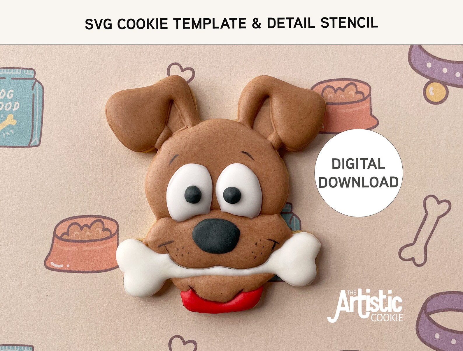 DIGITAL DOWNLOAD Dog With Bone Cookie Cutter Template Hand Etsy
