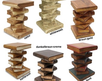 Nachttisch Beistelltisch Bücherhocker Tisch Hocker Buch Stapel Holz 50cm Groß