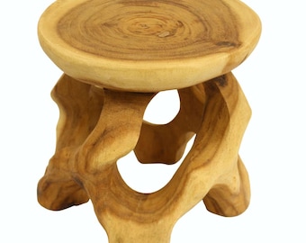 Hocker Blumenhocker Rundhocker Teakholzhocker Holzhocker Kunst Holz Teakholz Natur 20 cm