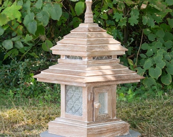 Traditionelle Thai Haus Pagode Asia asiatische Deko Holz Orient Zen Garten Deko aus Teakholz gekalkt 52 cm - Klein