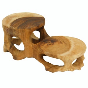 Set of 2 natural root teak stools, flower stools, wooden stools, approx. 32 cm long, artificial natural wood, teakwood, unique