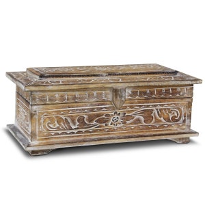 Holztruhe mit Schnitzereien Schmuckkiste Schatztruhe Schatzkiste Holz Kiste Box Dose Truhe Natur WW 40 cm Klein