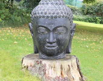 Buddha Kopf Head Figur Gartenfigur Steinfigur Lavastein Skulptur Bali Garten 55 cm