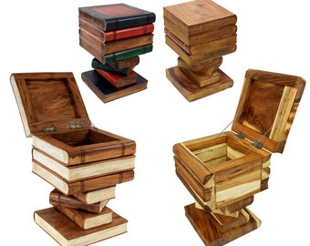 Book stool bedside table stool wooden stool book box chest book stack design approx. 30 x 30 cm 50 cm high wood acacia wood