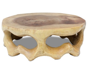 Wooden stool round stool flower stool teak stool approx. 30 x 10 cm artificial wood teak wood natural brown light small