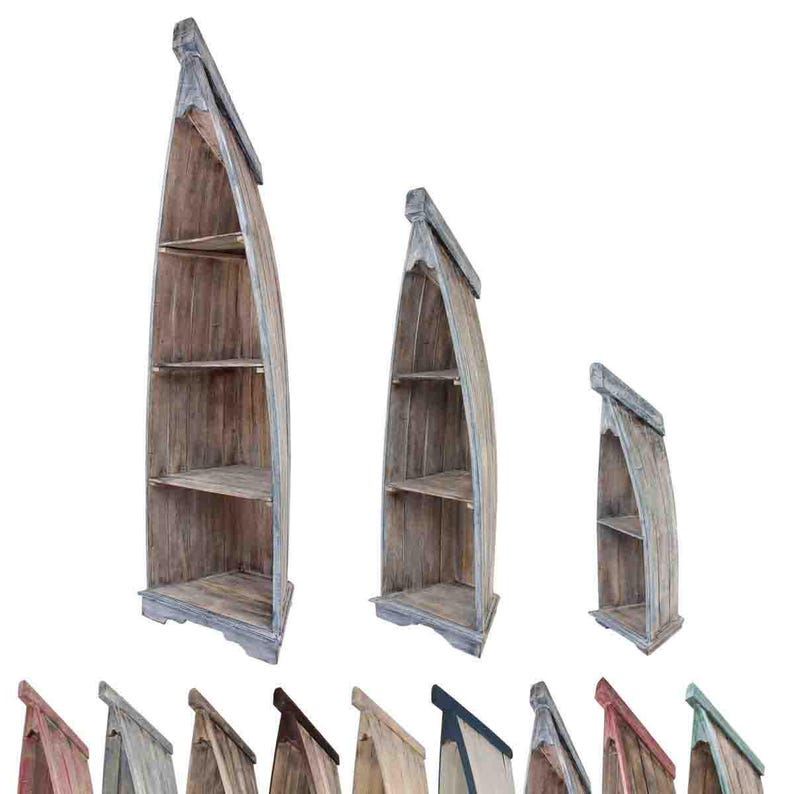 Regal in Bootsform mit Steeg Badregal Bootsregal Boot Standregal Aufbewahrung Albesia Holz Bild 3
