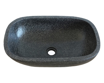 Terrazzo Waschbecken Handwaschbecken Steinbecken Gäste Bad ca.54 x 35 cm Stein Oval Schwarz