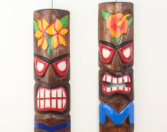 2er Set Maori Maske Wanddeko Wandbild Deko Holz Exotisch Partykeller Dekomaske zum aufhängen Tiki 50 cm