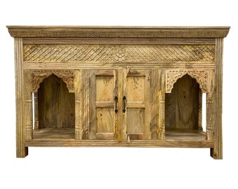 Konsolentisch Priya Indische Kommode Sideboard aus Mangoholz mit Schnitzerei Konsole Natur Holz 165 cm