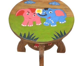 Kindertisch Spieltisch für Kinder ca. 50cm Durchmesser & 45cm Höhe Natur Braun Limboholz Holz Elefanten