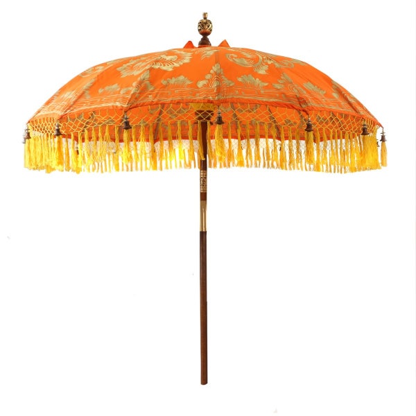 Bali Parasol Balinese Umbrella Garden Cotton Handmade Retro Decorative Umbrella 2-Piece Approx. 180 Ø cm Orange Gold with Yellow Model Bella