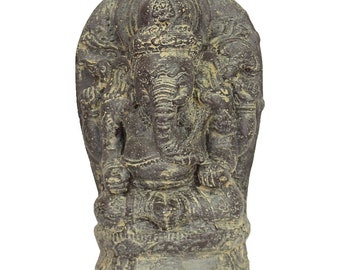 Ganesha Hinduismus Buddhismus Gott Götterbote Ganapati Geschenk Steinfigur Lavastein Grau 27 cm