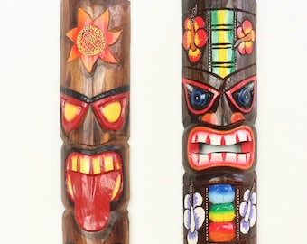 2er Set Maori Maske Wanddeko Wandbild Deko Holz Exotisch Partykeller Dekomaske zum aufhängen Tiki 50 cm