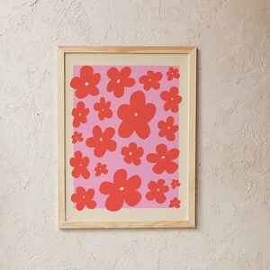 Pink and Red Funky Abstract flower Art Poster, Quirky Art Print, Colourful Printable Digital Poster, Instant Download