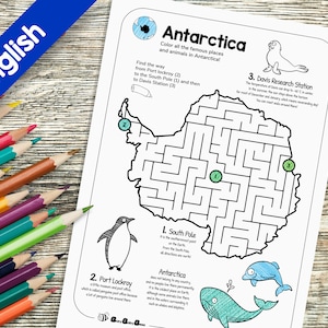 Kontinent druckbares Puzzle, Welt Geographie, Kartenaktivität, Homeschool, Erdkunde, Kartenlesen, Sozialkunde, Lehrmittel, Antarktis