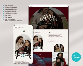 Boho-Chic & Elegant Digital Wedding Invitation Announcement Website Template - Fully Editable, Mobile-Responsive Design for Canva