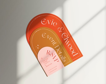 Modern Arch Wedding Invitation Template, Customizable InDesign (A5)