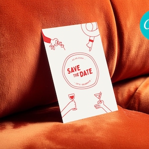 Salva il modello di invito a nozze con data in Canva. Facile da personalizzare. Estetica moderna delle feste. Design unico. Invito a nozze. Illustrazione