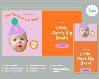 Editable 1st Birthday Party Website Invitation Template