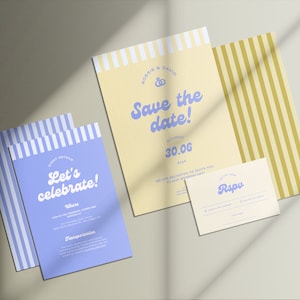 Modèle de faire-part de mariage personnalisé rétro sur Canvas. Facile à personnaliser. Invitation colorée. Esthétique de luxe moderne. Concevez vos propres cartes.