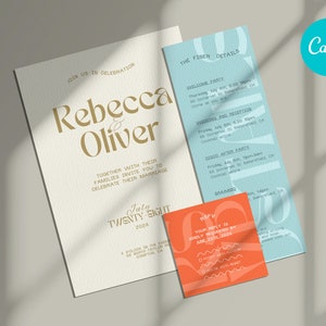 Gorgeous customizable Wedding Invitation template in Canva. Fine  Modern, luxury, boho, colorful, stunning aesthetic. DIY. Wedding Invite