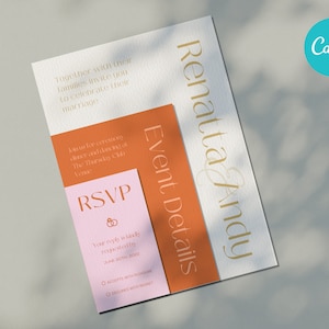 New Boho Customizable Wedding Invitation template in Canva. Easy to custom.  Modern luxury aesthetic. Design your own cards. Wedding Invite