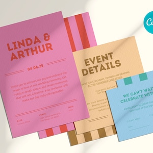 Modèle personnalisable chic et coloré de faire-part de mariage sur toile - Facile à personnaliser pour une impression unique et luxueuse. #Invitations de mariage