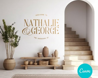 Gorgeous custom Wedding Vinyl Decal Wall Graphic template in Canva. Minimal design. Modern luxury aesthetic. Big lettering Wall sticker.