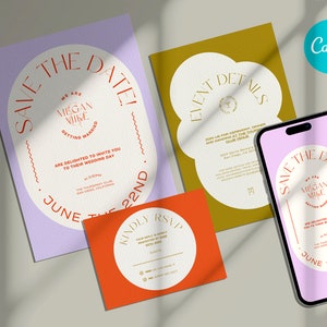 Customizable Classy Boho Chic Wedding Invitation Template on Canva - Easy to personalize for a luxury print. #WeddingInvites Mobile template