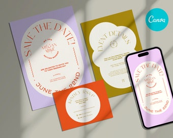 Modern Wedding Invitation Template: Customizable RSVP & Details Card (Canva)