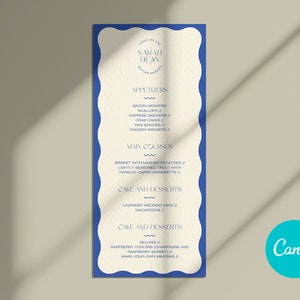 Plantilla de menú de boda ondulado: Diseño retro personalizable (Canva)