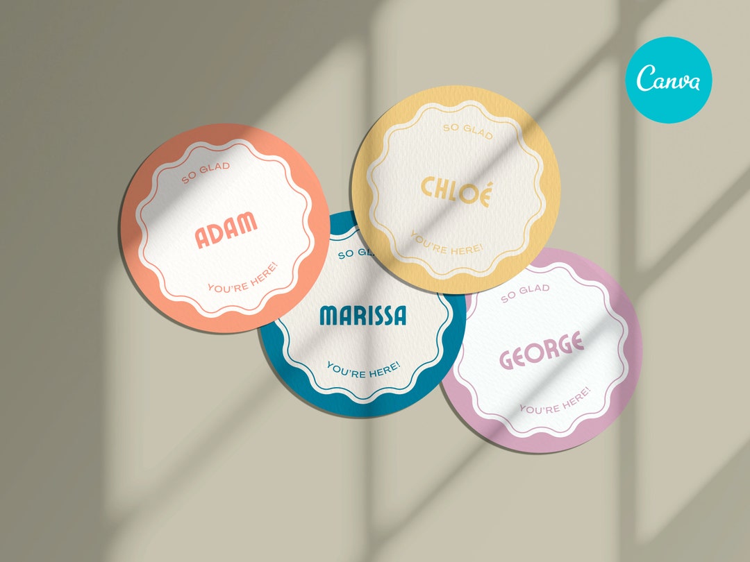 Boho Wedding Place Card Template Minimalist Round Design (canva
