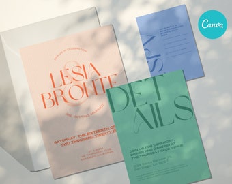 Modern Wedding Invitation Template: Customizable Canva Design (Digital Download)