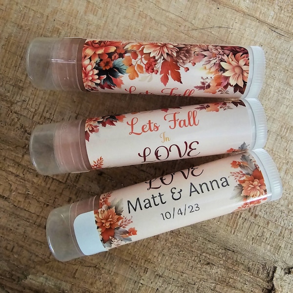 Fall In Love Lip Balms, Fall foliage Party Favors, Wedding Favor Chapsticks, Bridal Shower Gifts, Bachelorette Gift Ideas, Personalized Gift