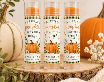 Pumpkin Baby Shower Lip Balm Favors | Personalized Fall Chapstick Favors | Little Pumpkin Party Favor