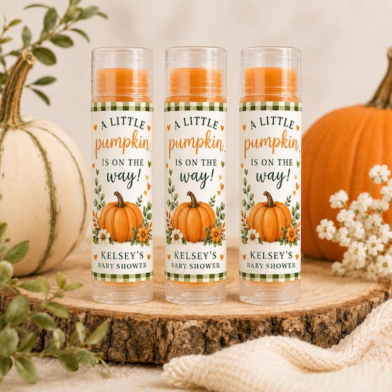 Pumpkin Baby Shower Lip Balm Favors | Personalized Fall Chapstick Favors | Little Pumpkin Party Favor