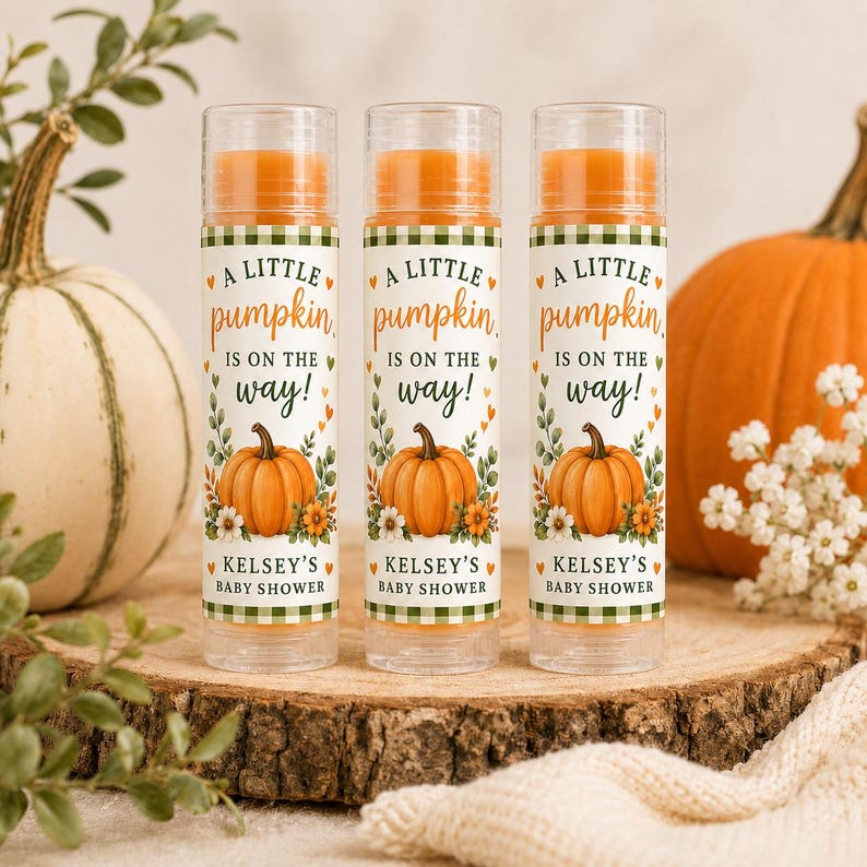 Pumpkin Baby Shower Lip Balm Favors | Personalized Fall Chapstick Favors | Little Pumpkin Party Favor bild 1