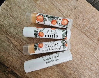 Little Cutie Baby Shower Favors, Personalized Lip Balm, Custom Baby Sprinkle Favor, Orange Chapstick, Gifts for Guests, Gender Reveal Idea's